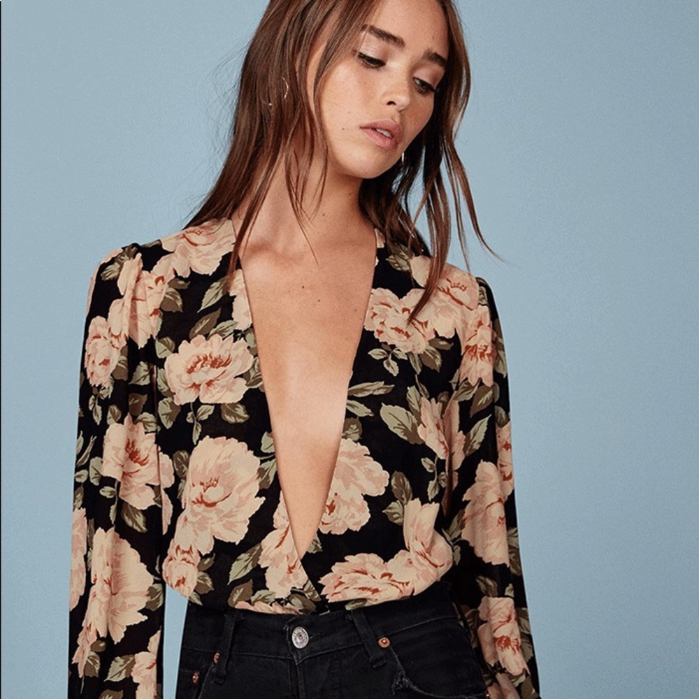 Reformation Floral Long Sleeve Body Suit Top S